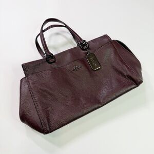 Coach Polished Pebbled Leather Fulton Satchel Dark Oxblood Quiet Luxury Capsule